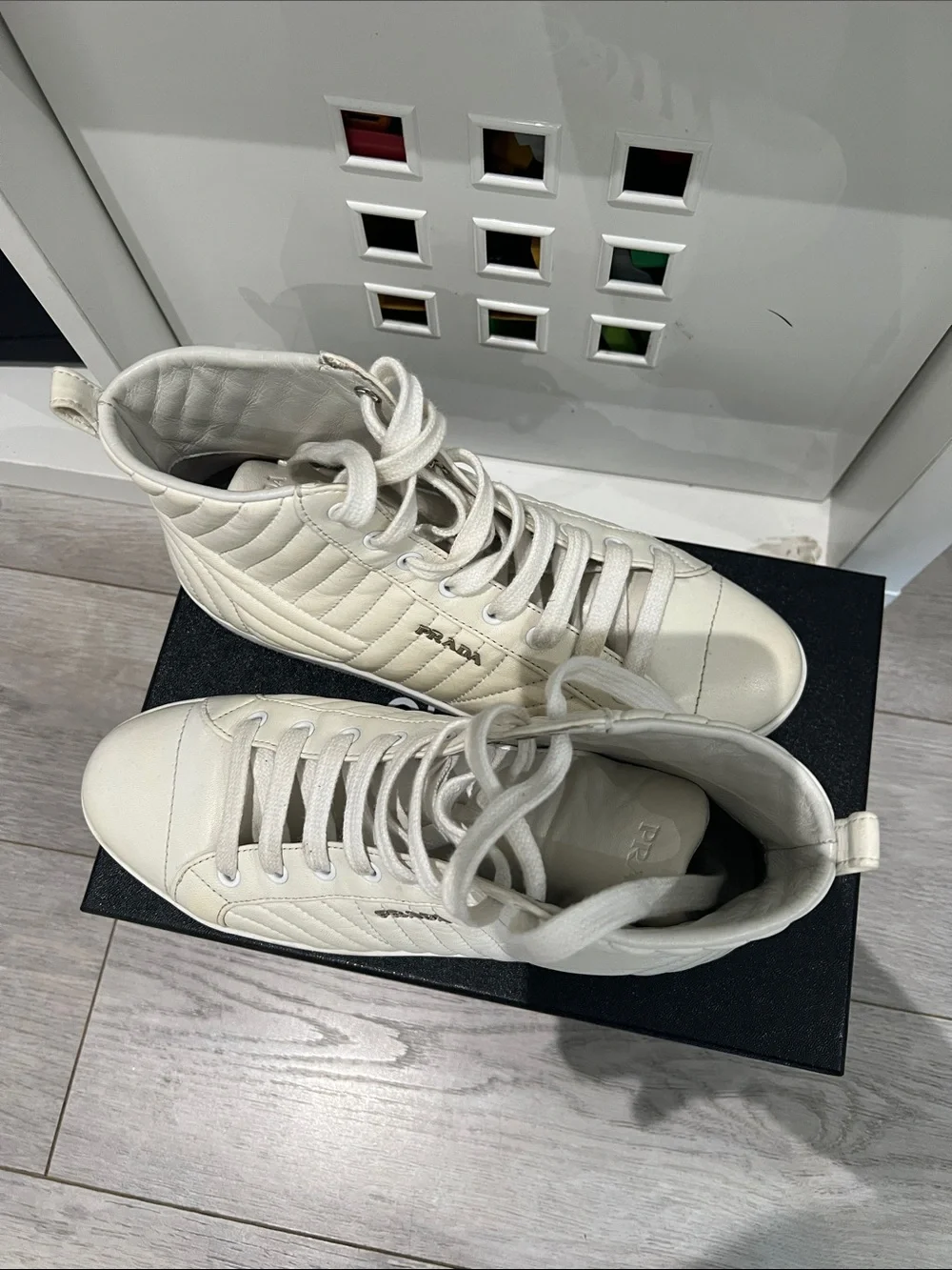 Prada White Quilted High-Top Sneakers for Women. Super cute and stylish - Picture 3 of 6